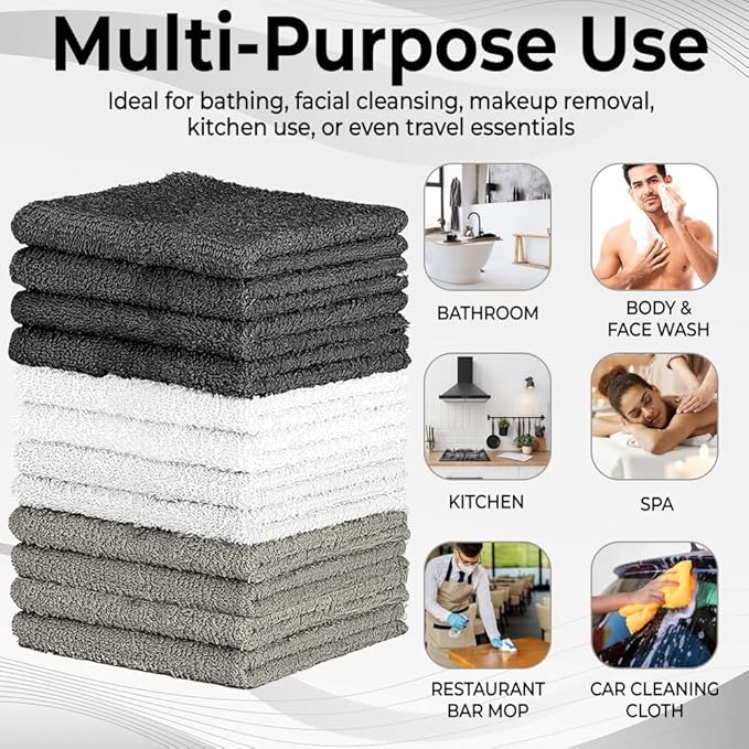100% Cotton Washcloth Set – Soft, Absorbent Face Towels - Image 6