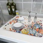 Giwawa Fall Dish Drying Mat for Kitchen Countertop, Watercolor Autumn Teal Blue - Image 6