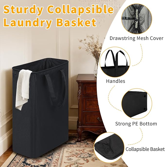 Slim Laundry Hamper, 48L Ultra Thin Collapsible Laundry Basket - Image 3