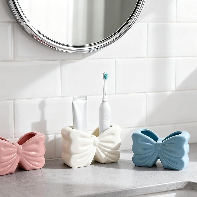 Bow Toothbrush Holder ， 2-Slot Toothbrush and Toothpaste Holder Cute Toothbrush - Image 6