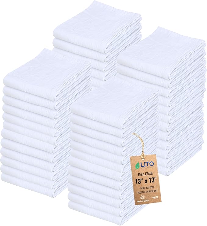 Dish Cloths Cotton| Kitchen Wash Cloth | Shop Towels Absorbent and Lint Free by LITOLinenandTowel