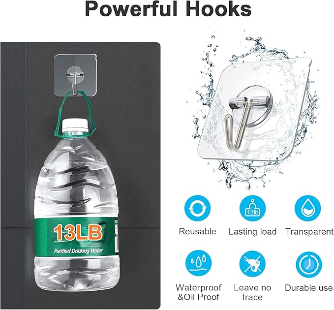 Adhesive Hooks Removable Wall Hooks 13 LB Ceiling Hook Transparent Seamless - Image 4