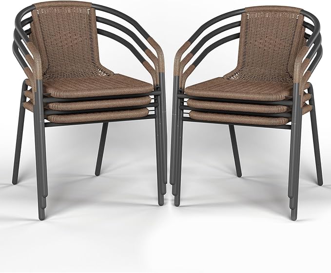 Amopatio Outdoor Dining Chairs Set of 6, Rattan Wicker Patio Chairs, Stackable Indoor-Outdoor Chairs, Bistro, Deck, Yard, Porch, 6 Pack, Brown by Amopatio