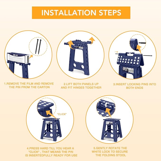 Delxo 16 Inch Folding Step Stool,Foldable Stool for Adults,Portable Collapsible Plastic Stepstool,Non Slip Folding Stools for Kitchen Bathroom Bedroom Up to 400LBS,(Royal Blue 1PC) - Image 7