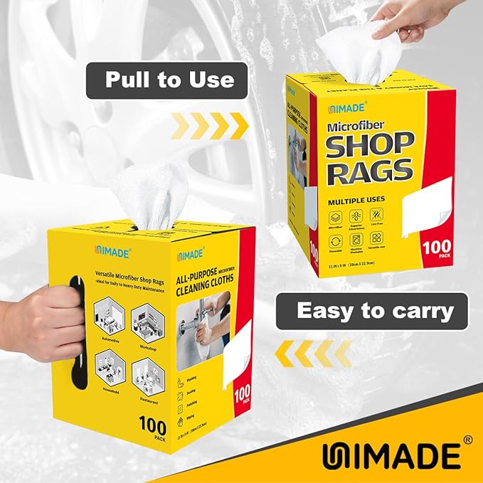 Shop Rags, 100 Sheets Microfiber Cleaning Cloth Commercial Grade Washcloths - Image 6