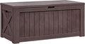 Flamaker Resin Deck Box 120 Gallon Waterproof Large Outdoor Indoor Storage Box Imitation Wood Resin for Patio Furniture Garden Tools and Pool (Deep Brown) by Flamaker