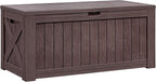 Flamaker Resin Deck Box 120 Gallon Waterproof Large Outdoor Indoor Storage Box Imitation Wood Resin for Patio Furniture Garden Tools and Pool (Deep Brown) by Flamaker