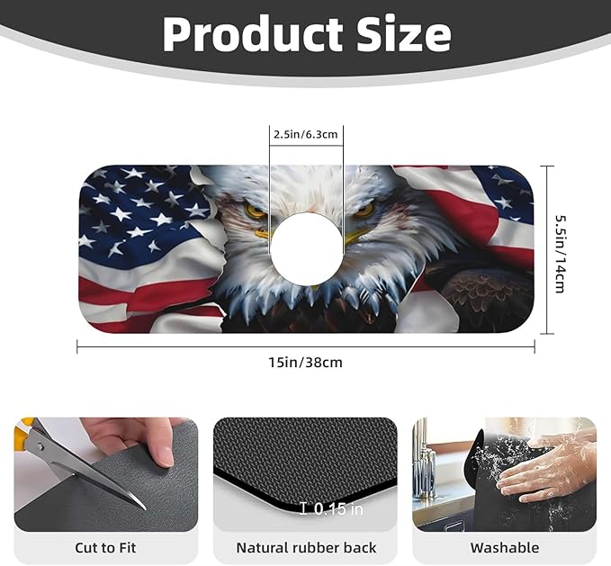 American Eagle Flag Kitchen sink faucet pad, strong water absorption, anti slip - Image 2