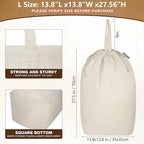 Canvas Laundry Bags with Handles & Square Base 13.8"Lx13.8"Wx27.6"H, Large - Image 3