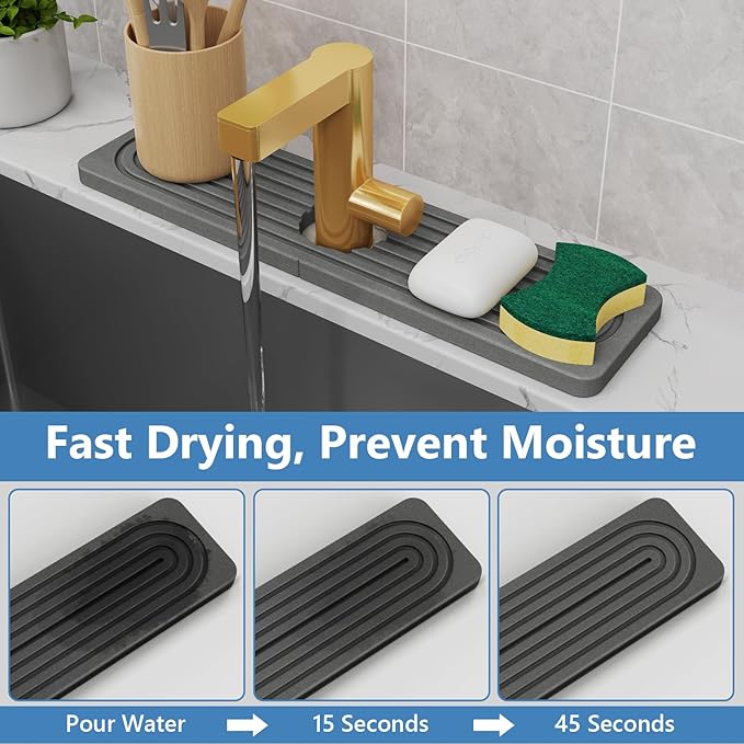 Stone Quick Dry Faucet Mat for Kitchen Sink Stone Faucet Mat for Kitchen Sink - Image 3