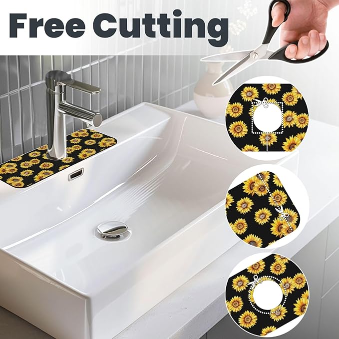 Faucet Draining Mat For Kitchen Sink, Sunflower Flower Black Diatom Mud - Image 3
