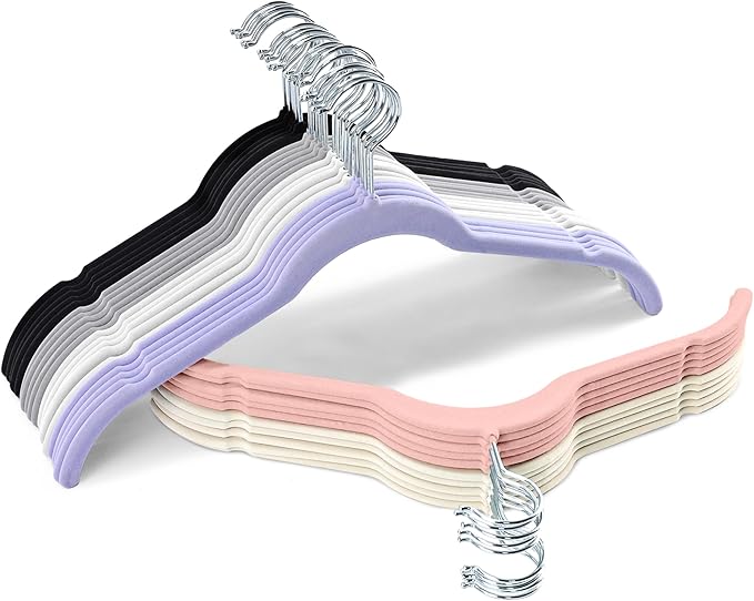 30 Pack Multicolor Velvet Shirt Hangers – Non-Slip Slim Flocked Hangers by Sishynio
