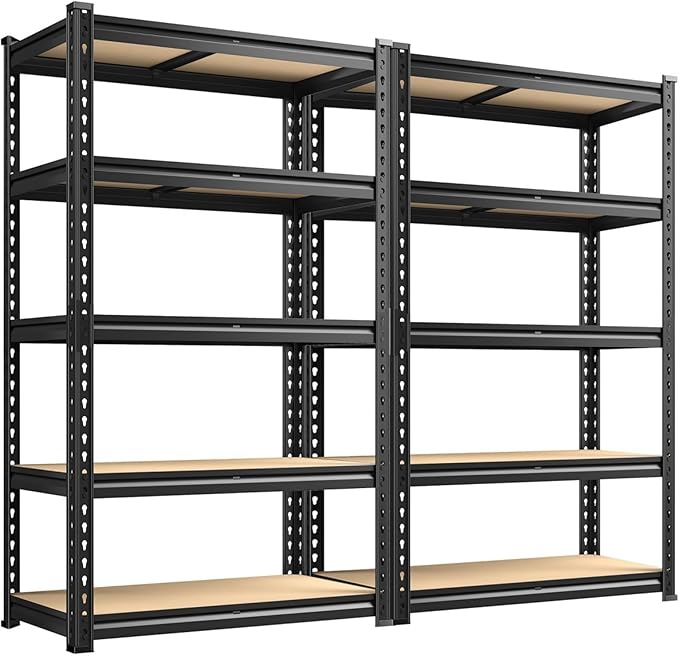 REIBII 2400LBS Garage Shelving Heavy Duty 5 Tier Storage Shelves Adjustable Garage Shelves, Utility Rack Shelf, Shelving Units for Storage Warehouse Pantry Closet, 35.5" W x 11.9" D x 72" H, 2 Pack by REIBII