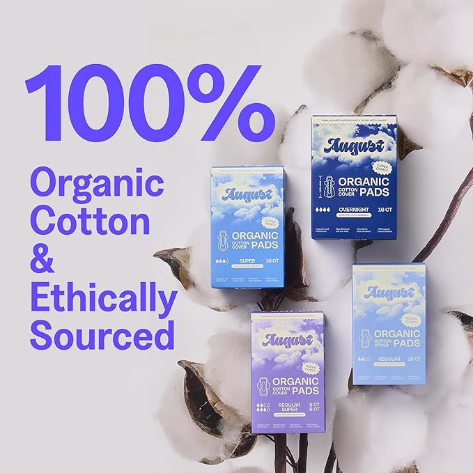 August Menstrual Day & Night Organic Cover Pads, Compostable Wrappers, - Image 2
