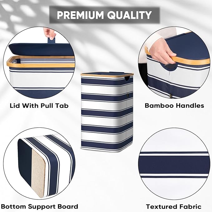 BALEINE Laundry Hamper with Lid, Tall Laundry Baskets with Bamboo Pull Handles - Image 3