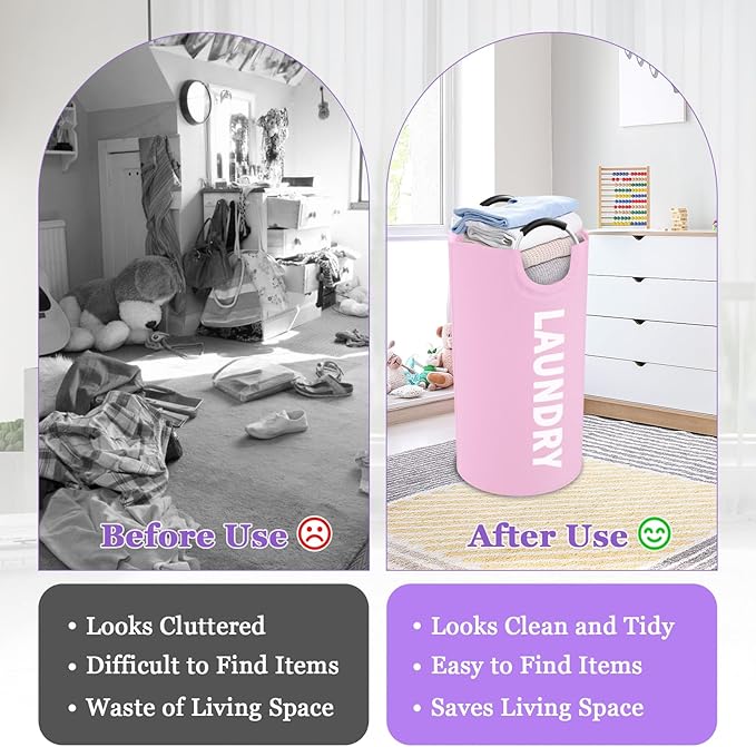 2Pcs Foldable Pink Laundry Basket - Image 5