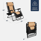 Best Choice Products Oversized Padded Zero Gravity Chair, Folding Outdoor Patio Recliner, XL Anti Gravity Lounger for Backyard w/Headrest, Cup Holder, Side Tray, Polyester Mesh - Tan - Image 2