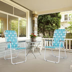 VINGLI Patio Lawn Webbed Folding Chairs Set of 2, Outdoor Beach Chair Portable Dining Chair for Outdoor Yard, Garden (White & Blue, Classic) - Image 6