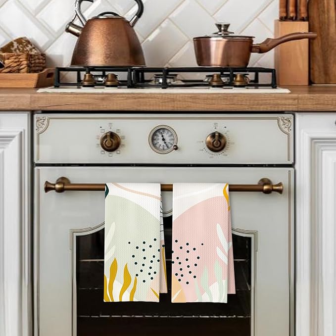 Abstract Boho Floral Kitchen Towels Set of 2, Mid Century Modern Hand Towels - Image 3