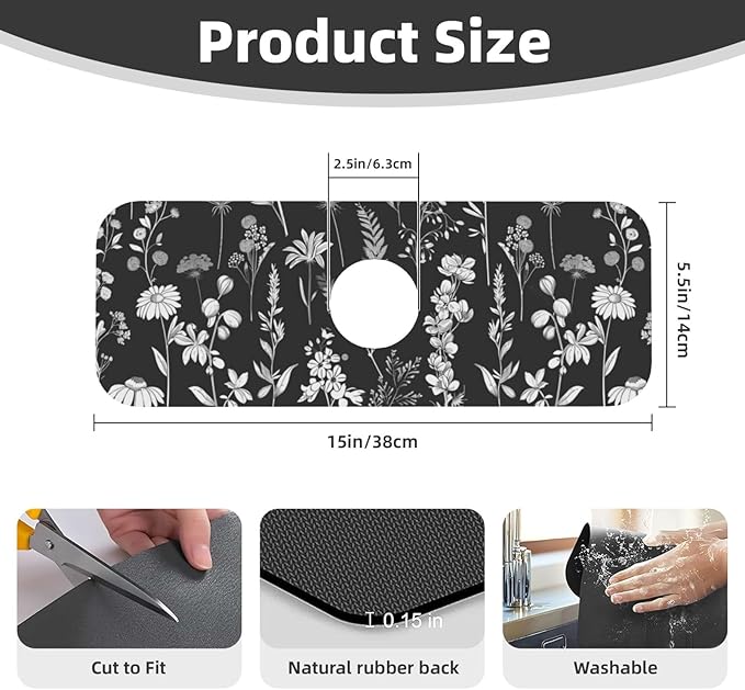 Faucet Draining Mat For Kitchen Sink, Wildflowers Plants Diatom Mud Absorbent - Image 2