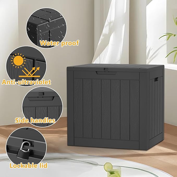 33 Gallon Outdoor Deck Box, Lockable Waterproof Outdoor Storage Boxes For Garden Tools,Indoor Cushions,Accessories Outside Storage Resin Weatherproof Container(Black) - Image 5