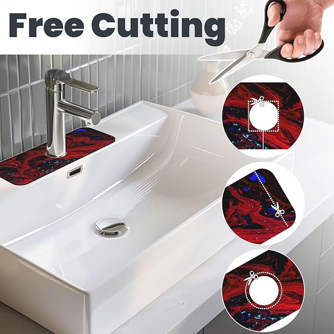 Red marble Kitchen sink faucet pad, strong water absorption, anti slip - Image 3