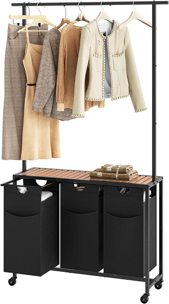 Laundry Sorter 3 Section, Rolling Laundry Hamper by Yatiney