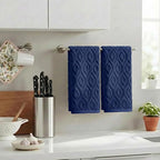 Artoid Mode 2 Pcs Navy Blue 3D Diamond Grid Jacquard Hand Towels - Image 3