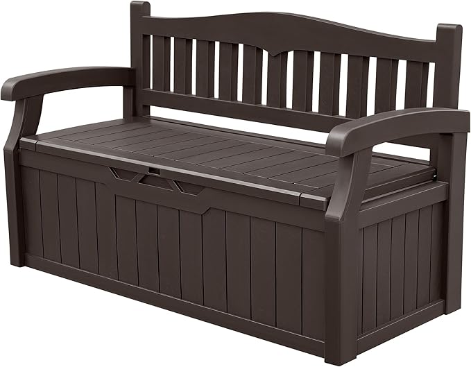 Devoko 80 Gallon Storage Bench Deck Box Lockable for Patio Furniture, Garden Decor and Outdoor Seating for Cushions, Garden Tools and Pool Supplies(Dark Brown) by DEVOKO