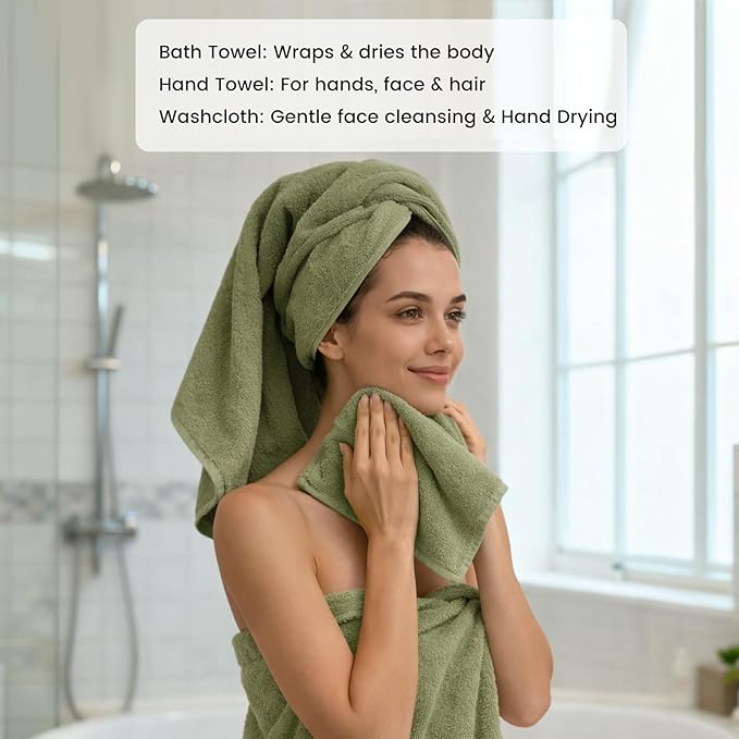 SEMAXE Sage Green Bath Towel Set, 100% Cotton Bathroom Towels - Image 7