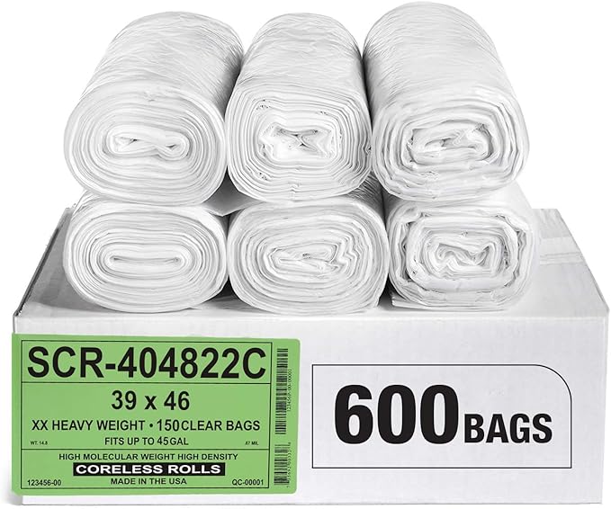 Aluf Plastics 45 Gallon 22 Micron Premium Clear Trash Bags by AlufPlastics
