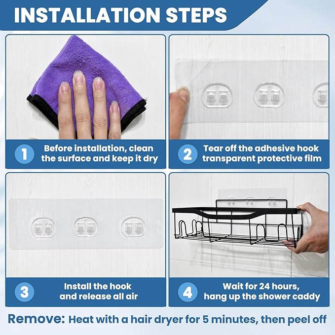 10 Pack Shower Caddy Adhesive Replacement, Shower Shelf Strong Adhesive Hooks - Image 4