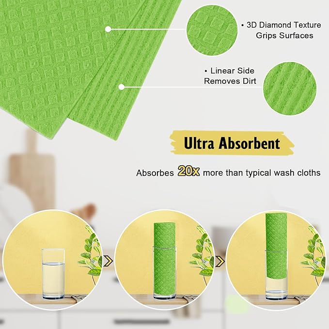 Swedish Dishcloths for Kitchen | 6 Pack Absorbent Cellulose Sponge Cloths - Image 3
