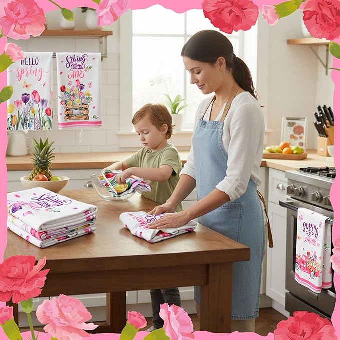 Breling Set of 6 Spring Kitchen Towels Tulip Dish Towel Flower Bathroom - Image 6