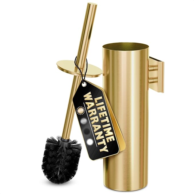 Gold Toilet Brush and Holder Set by Novsix