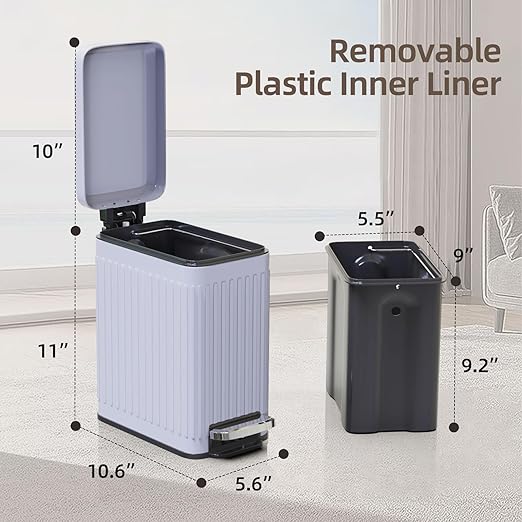 Slim Bathroom Trash Can with Lid Soft Close, 1.6 Gallon Stainless Steel Garbage - Image 6