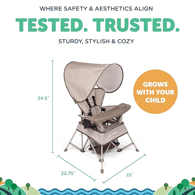 Baby Delight Go with Me Venture Portable Chair | Indoor and Outdoor | Sun Canopy | 3 Child Growth Stages | Sandstone - Image 4