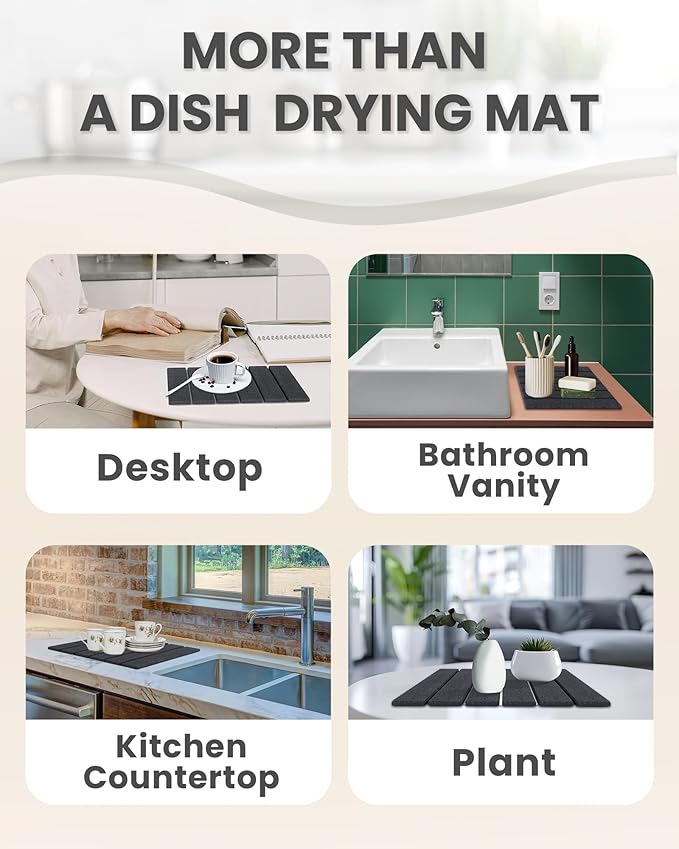 Stone Dish Drying Mats for Kitchen Counter, Fits Any Countertop - Image 4