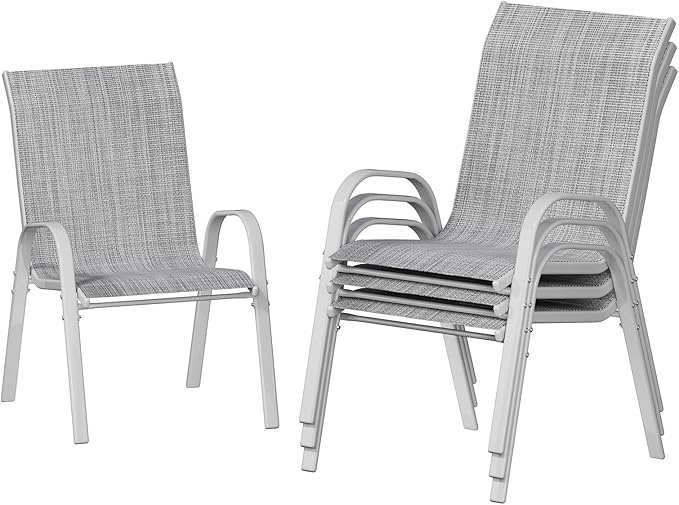 UDPATIO Patio Chairs Set of 4, Stackable Silver Outdoor Dining Chairs with High Back, Breathable Outdoor Chair Textilene Fabric All Weather, 350LBS Capacity for Garden, Backyard (Light Grey) by UDPATIO