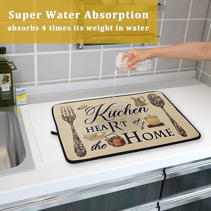 Giwawa Dish Drying Mat The Kitchen is The Heart of The Home, 18x24 inch Large - Image 5