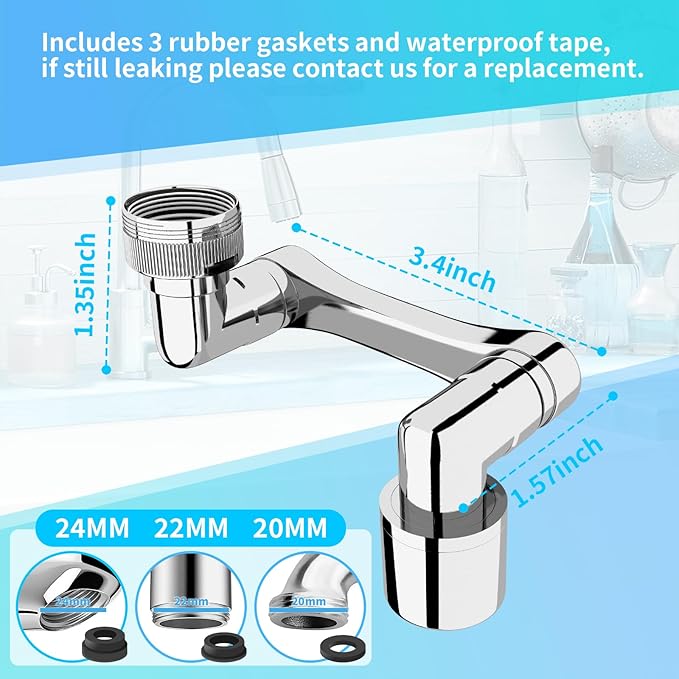 1080° Swivel Faucet Extender, Heavy Duty Rotating Sink Extension, Universal - Image 2