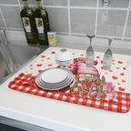 Love Gnome Dish Drying Mat 18"x24" Red Heart Microfiber Dish Drainer Rack Mat - Image 6
