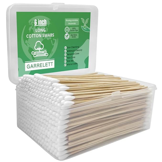 500 PCS Long Cotton Swabs with Wooden Handle by Garrelett
