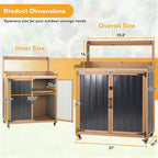 Potting Bench Table & Outdoor Storage Cabinet with Lockable Wheels, Adjustable Shelves, Mobile Waterproof Metal Top Workstation for Garden Patio BBQ Organization, Magnetic Latch & Edge Guard - Image 2