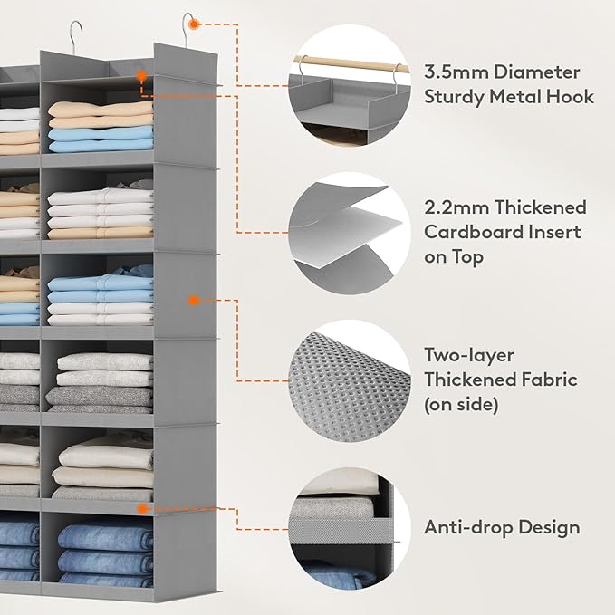 Lifewit Dual-Row Shelf Hanging Closet Organizer and Storage, Clothes Shelves - Image 4