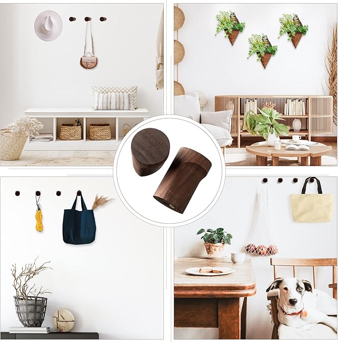 Roowest 12 Pack Wood Wall Hooks Natural Wooden Coat Hooks Wall Mounted Handmade - Image 5