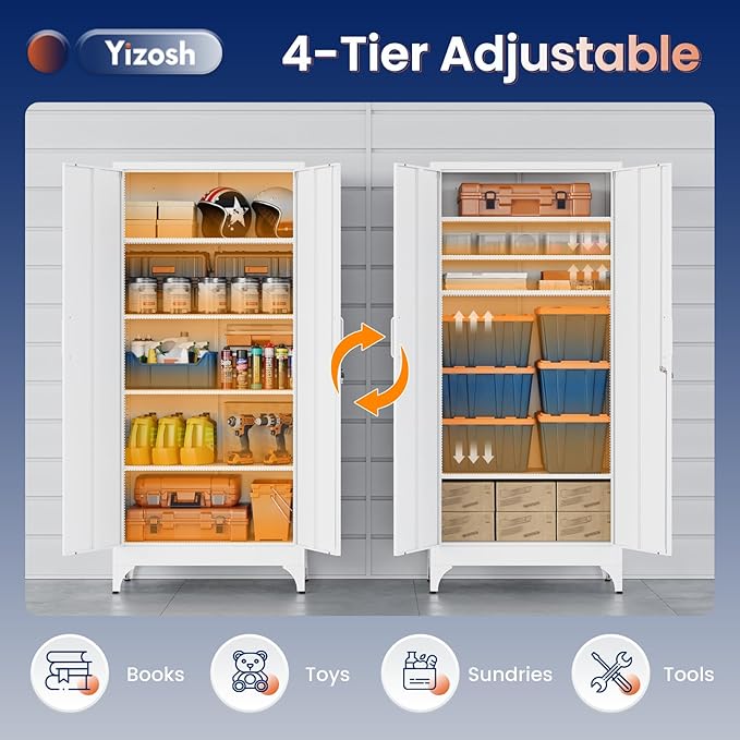 Yizosh Metal Garage Storage Cabinet with 2 Doors and 4 Adjustable Shelves - 71" Steel Lockable File Cabinet,Locking Tool Cabinets for Home,Office,Garage,Gym,School - Image 6