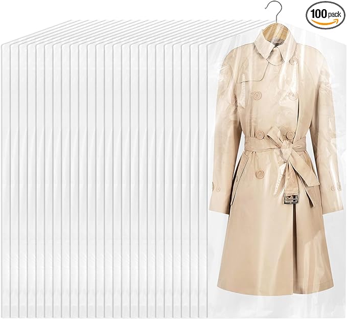 100 Pack Dry Cleaning Bags, 60x120 cm Clear Plastic Garment Bags by AYZTKUX