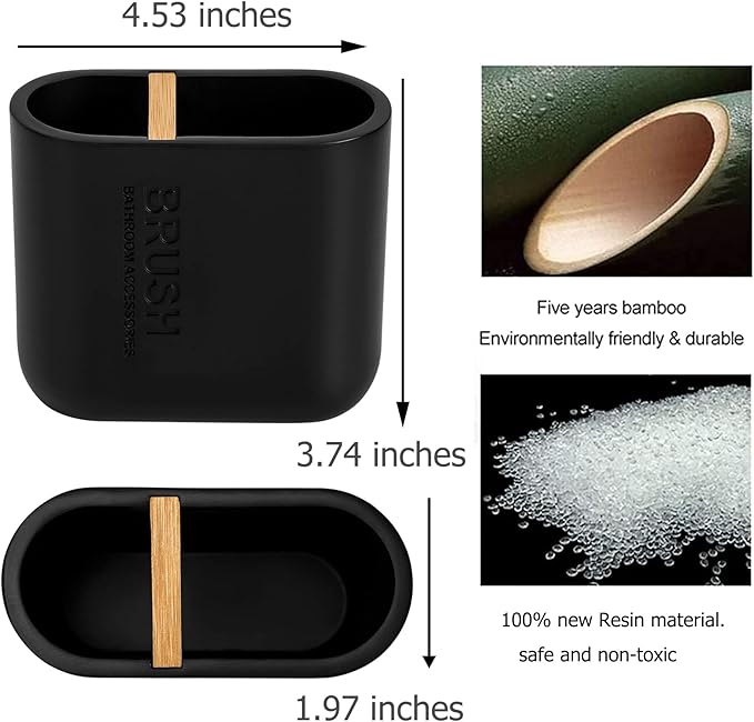 rejomiik Toothbrush Holders Resin Bamboo Tooth Brushing Holder - Image 3