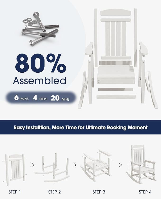 KINGYES HDPE Patio Rocking Chair Set of 2, Outdoor Rocking Chairs Porch Rocker for Adults, White - Image 8
